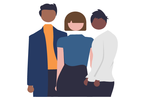 Illustration of three people standing together.